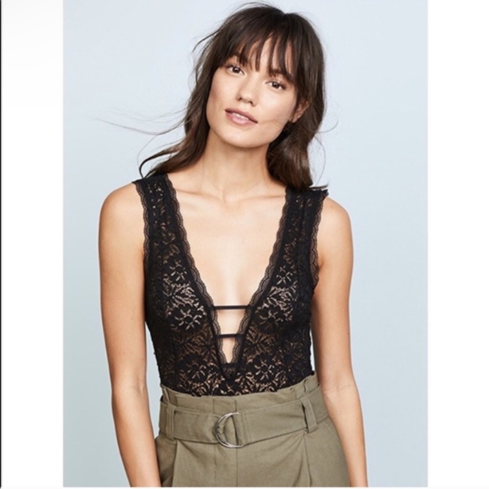 NWT Free People Mason Black Lace Bodysuit